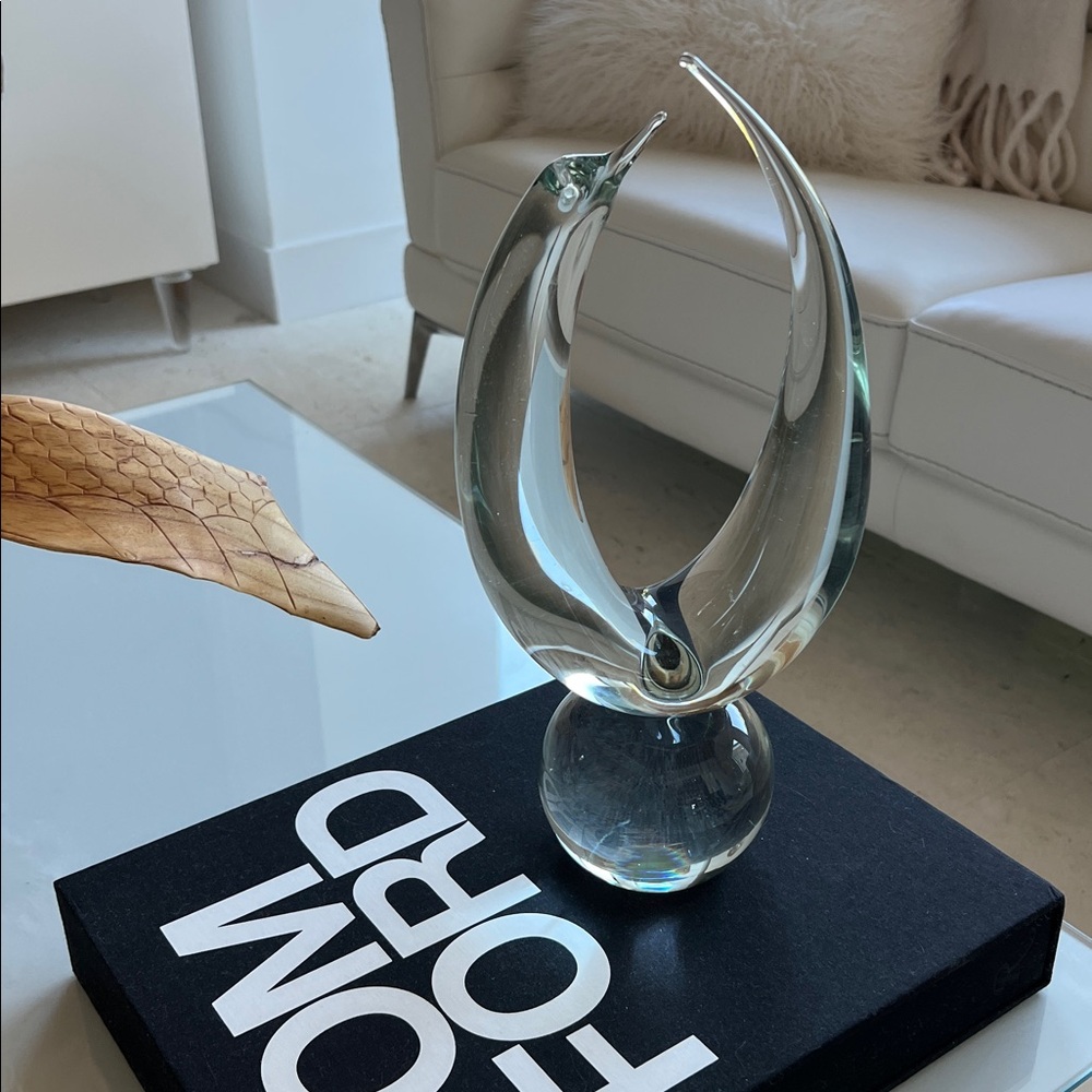 GIFTABLE! Elegant 15" Glass Sculpture Clear abstract bird or dolphin on an orb.